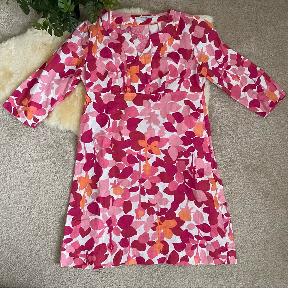 Cyber Monday Sale Boden 100% linen floral v-neck tunic dress 3/4 sleeves sz 10L